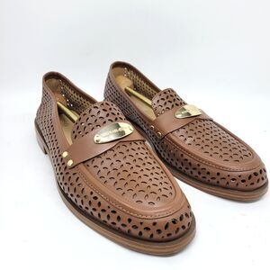 Michael Kors Finley Brown Perforated Loafers with Gold Buckle Womens Size 10
